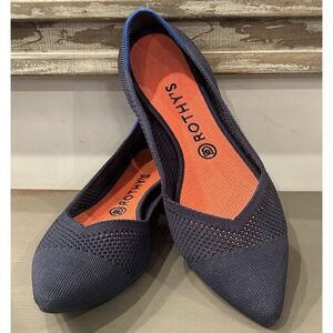 Rothy's The Point Maritime Navy Blue Lattice Stitch Flat 11 Sustainable Washable